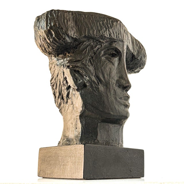 Modern Vintage Brutalist Figural Bust Sculpture in Dark Bronze-Tone Finish For Sale - Image 3 of 6