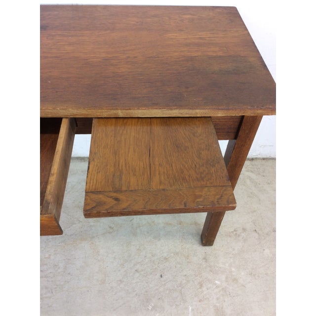 Antique Oak Writing Desk With Drawer and Draw Leaf Surface For Sale In Philadelphia - Image 6 of 12