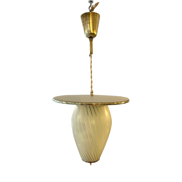 Mid-Century Pendant Light in Brass and Opaline Glass, 1950s For Sale