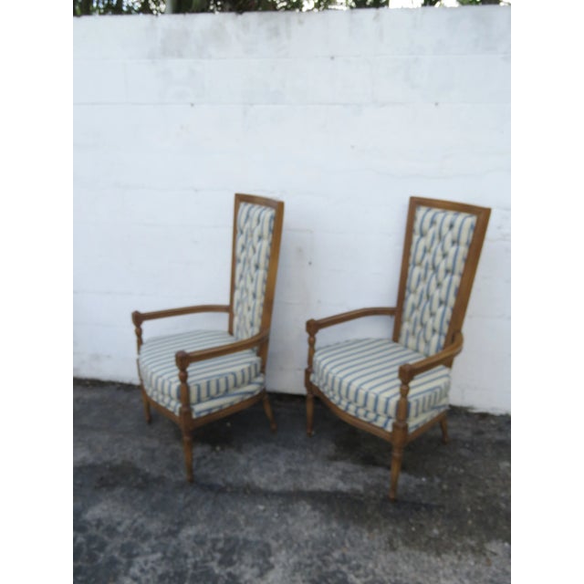 French Tall Side Livingroom Fireplace Accent Chairs a Pair 6106 For Sale - Image 15 of 17
