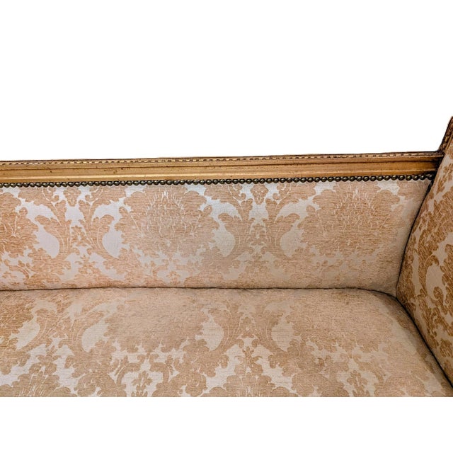 Wood Vintage French Regency Style Settee - In Superb Condition, Reupholstered in a Gold Damask With a Giltwood Finish For Sale - Image 7 of 7