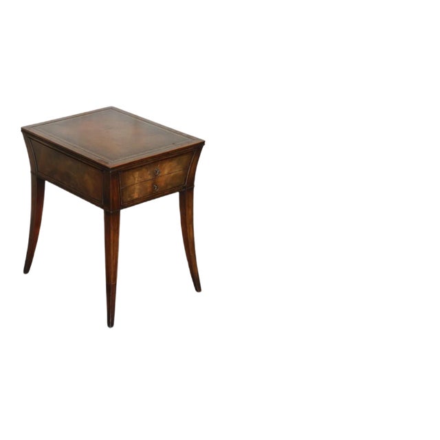 Victorian Mahogany Curved Single Drawer Side End Lamp Table with Brown Leather Top For Sale