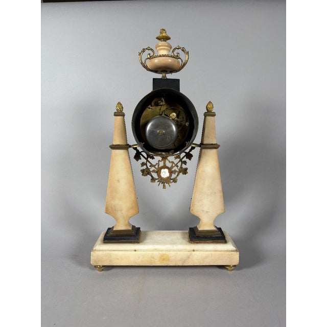 Louis XVI period portico clock, white marble and Wedgwood porcelain, 18th century For Sale - Image 4 of 6