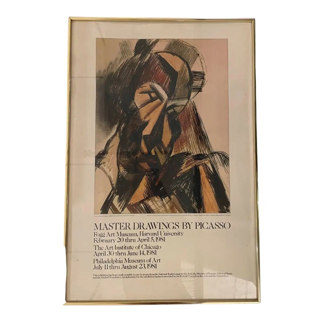 1980s "Master Drawings by Picasso" Fogg Art Museum Exhibition Poster, Framed For Sale