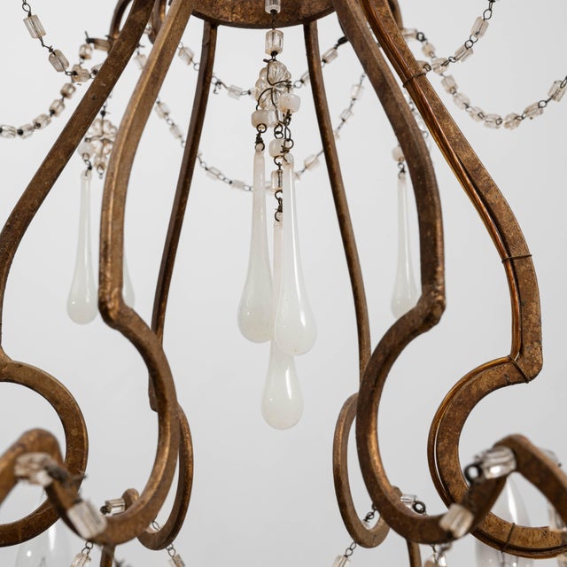 Brown 20th Century Italian Rococo Revival Gilt Metal Chandelier With Glass Drops For Sale - Image 8 of 18