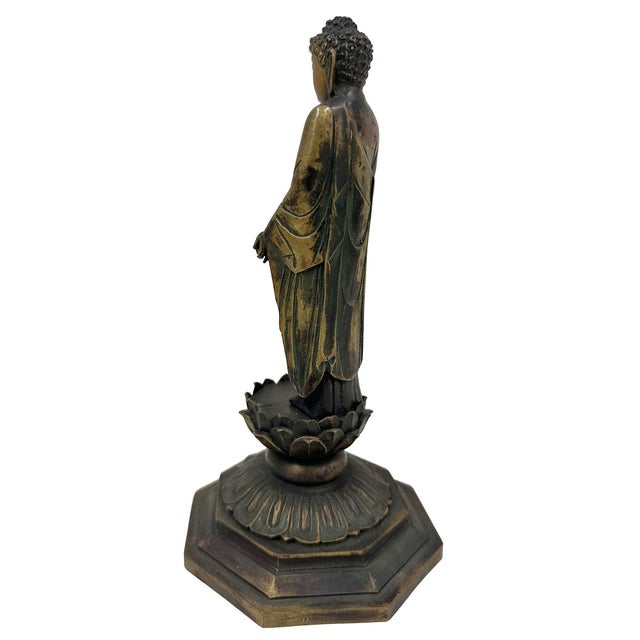 Ceramic Antique Chinese Bronze Buddha Amitabha (Amida Nyorai) Statue For Sale - Image 7 of 11