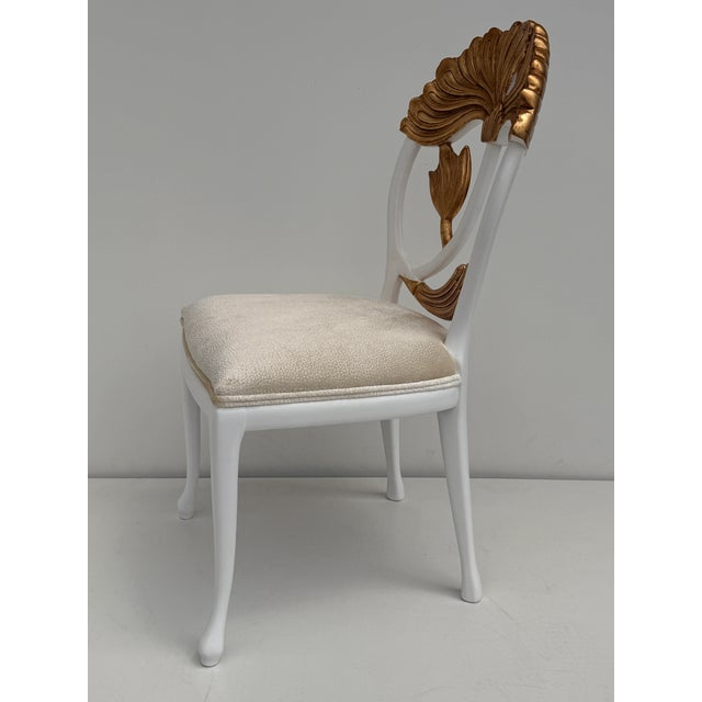 Champagne 1980s Set of Four Hollywood Regency Carved Lotus Chairs For Sale - Image 8 of 12