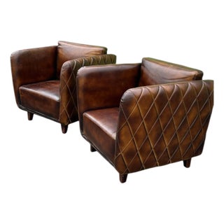 1970s Faux Leather Quilted Club Chairs- Set of 2 For Sale