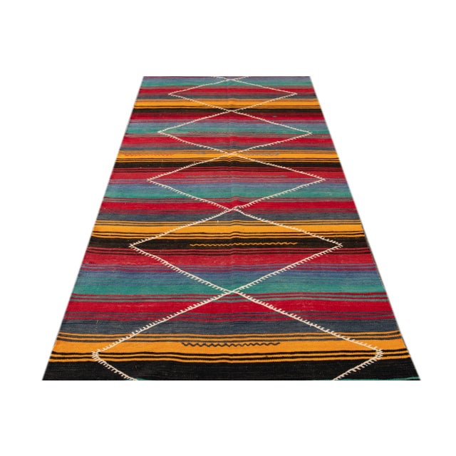 Vnitage Persian Kilim Handmade Multicolor Tribal Wool Runner For Sale - Image 4 of 11