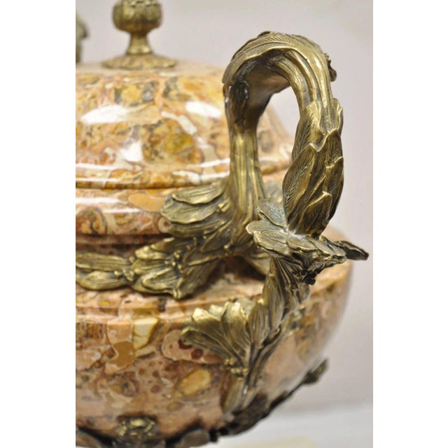 Metal Vintage Bronze and Marble French Baroque Style Lidded Urn Centerpiece Cassolette For Sale - Image 7 of 11