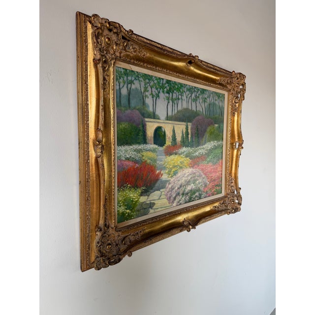 Mid-Century Modern 1990's Joe Yu Impressionist Garden Entrance Landscape Oil on Canvas Painting – Framed For Sale - Image 3 of 12