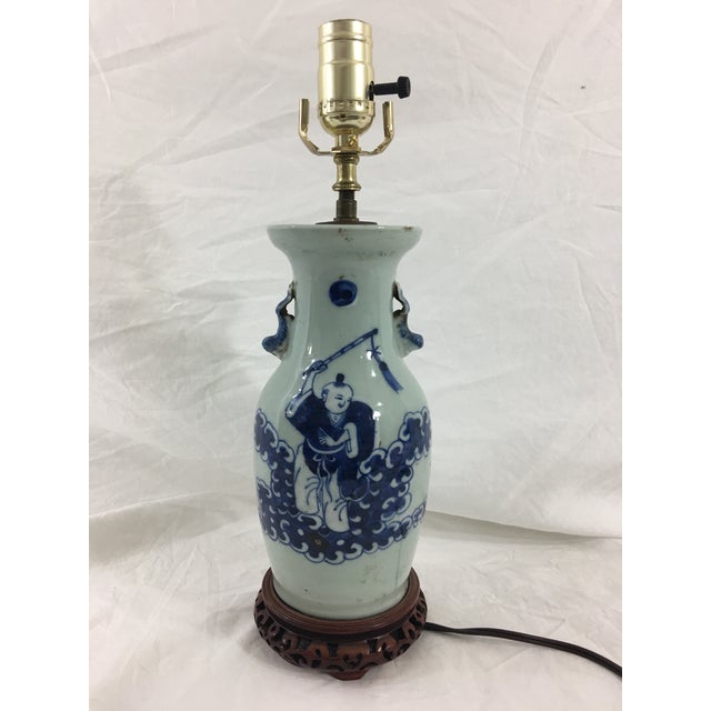Wood 19th Century Chinese Export Vase Lamp With Figure For Sale - Image 7 of 7