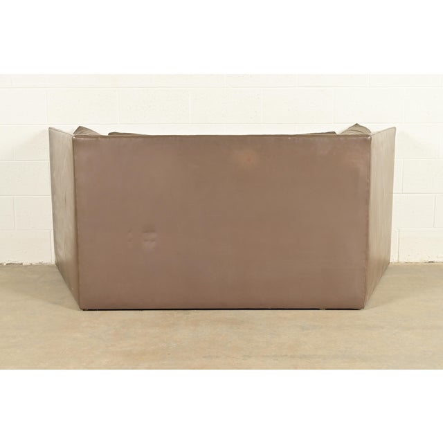 Baker Furniture Modern Leather Tuxedo Sofa For Sale - Image 10 of 12