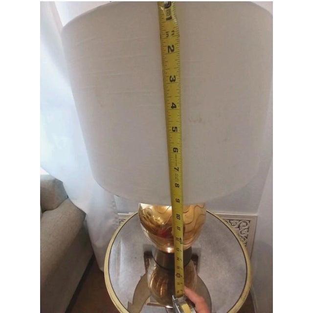 1950s Art Deco Gold Ceramic Lamp Etched Wavy Lines Modern W Shade Underwriters For Sale - Image 13 of 18