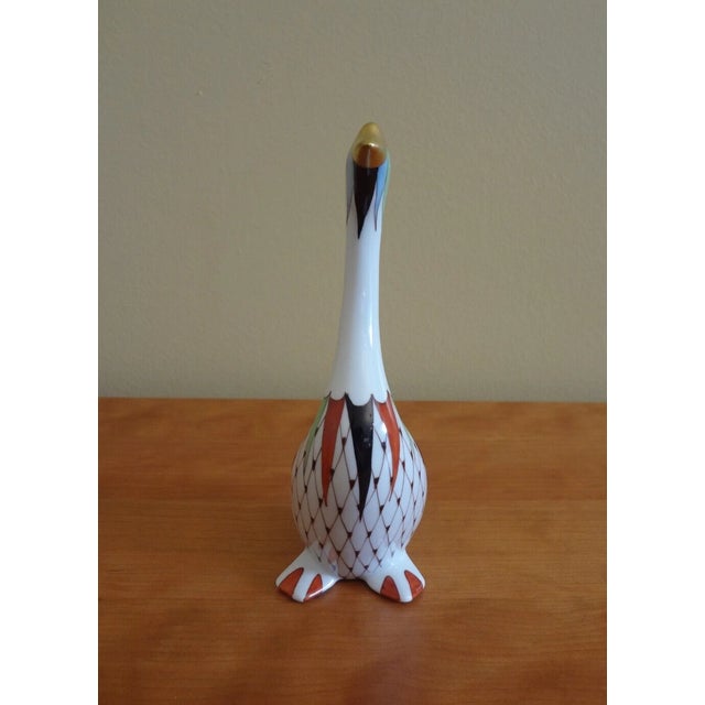 Vintage MCM Hollohaza Hungary Fishnet Hand Painted Porcelain Goose Figurine For Sale - Image 4 of 6