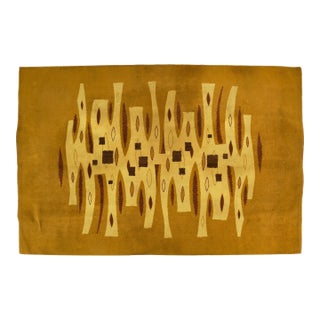 Vintage French Geometric Tapestry in Camel Brown and Gold Tones - Rug & Kilim For Sale