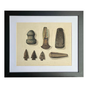 Antique Color Lithograph of Celts and Arrowheads Found Near Halifax.