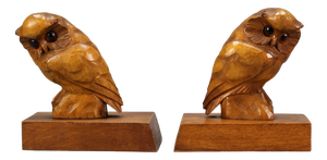 Hand Carved Owl Wooden Bookends, Germany, 1930s, Set of 2
