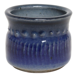 Petite Vintage Cobalt Glazed Studio Stoneware Incised Vessel by Deanna Nichols