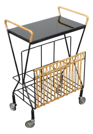 Mid-Century Rolling Magazine Rack Cart, Former Czechoslovakia, 1970s