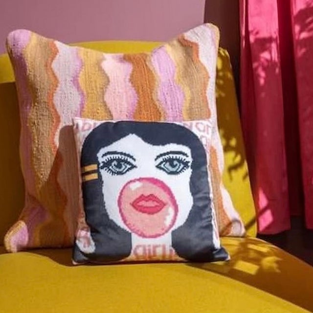 not needlepoint not needlepoint Doe-eyed and perfectly coiffed, Bubble Girl is perpetually fixed in her bubble gum world....