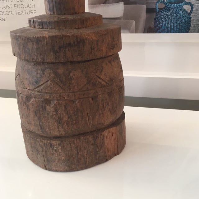 Brown Primitive Carved Wood Implement For Sale - Image 8 of 9