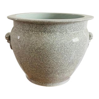 Mid 20 Th C Large Chinese Planter Crackled Porcelain With Lion Handles For Sale