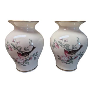 Vintage MCM Lenox Fine China Serenade Vase-Set of 2 For Sale