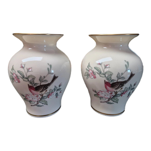 Vintage MCM Lenox Fine China Serenade Vase-Set of 2