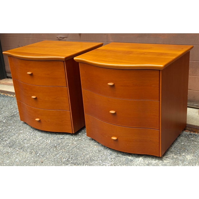Mid-Century Modern Late 20th Century Pair Scandinavian Modern Style Italian Cherry Bedside Chests of Drawers For Sale - Image 3 of 13