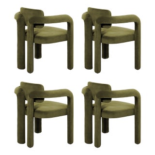 Double Arch Dining Chairs in Forest Green Cotton Velvet from Insidherland, Set of 4 For Sale