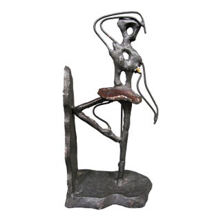Vintage Brutalist Abstract Ballerina Metal Bookend Sculpture For Sale
