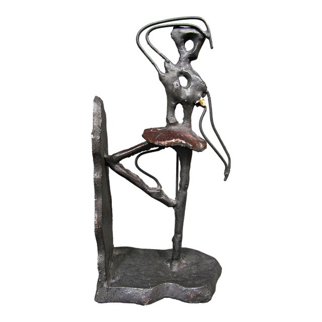 Vintage Brutalist Abstract Ballerina Metal Bookend Sculpture For Sale