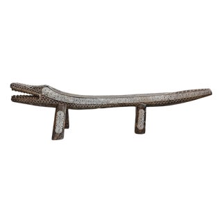Wood Carved Long Crocodile Log Bench For Sale