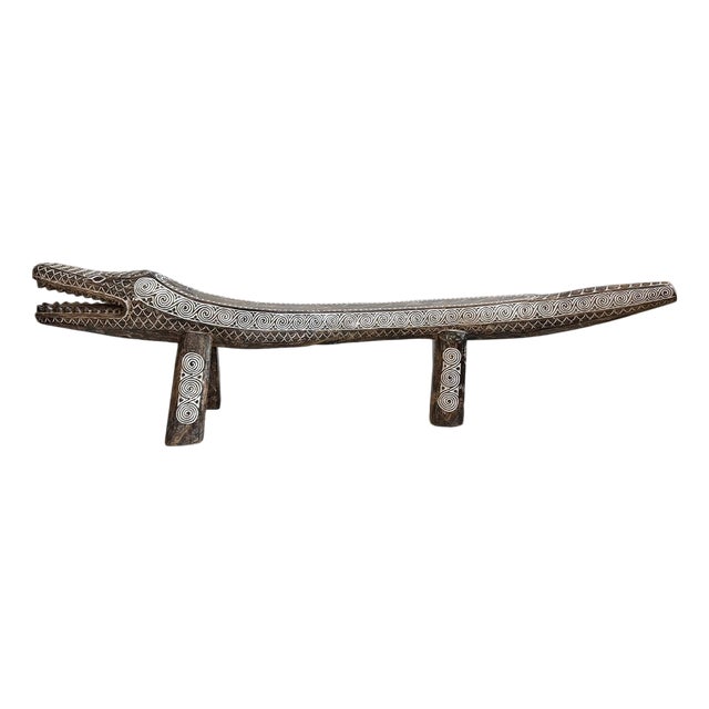 Wood Carved Long Crocodile Log Bench For Sale