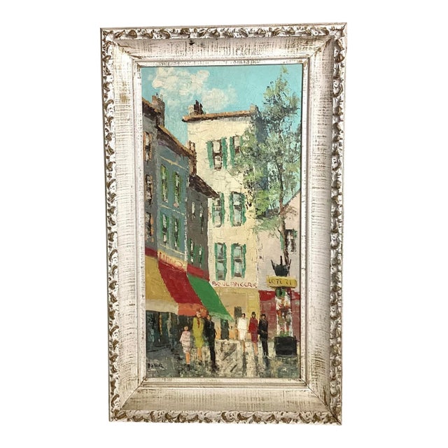 Mid 20th Century French Impressionist Parisian Street Scene Original Painting Signed For Sale