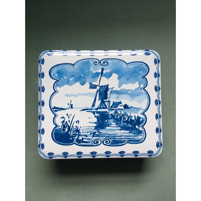 Blue Late 20th Century Blue & White Windmill Tin Box For Sale - Image 8 of 9