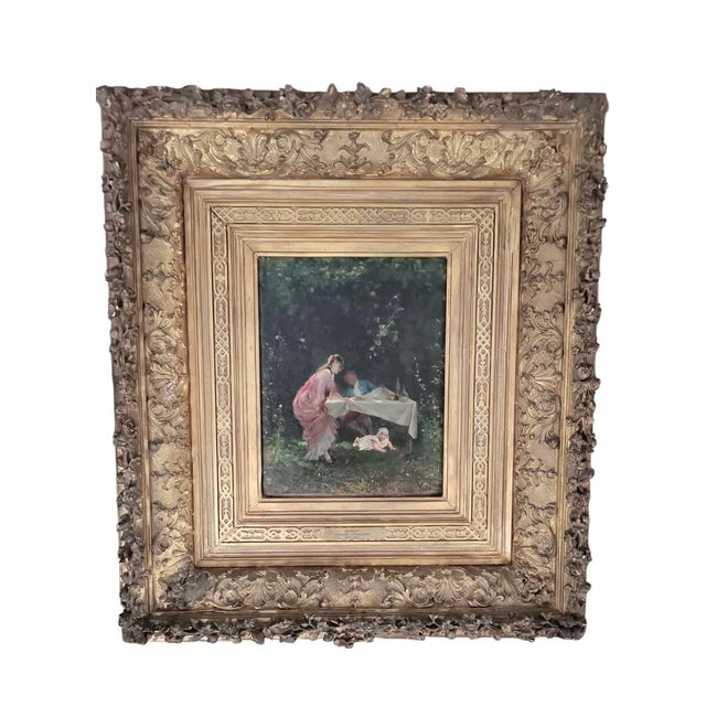 Impressionist Camillo Innocenti [1871-1961] Italian Impressionist Outdoor Genre Painting “playing With Child” Circa 1900 For Sale - Image 3 of 3