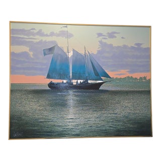 Impressive Large-Scale 4' × 5' Signed Lee Reynolds Coastal Sailboat Painting For Sale