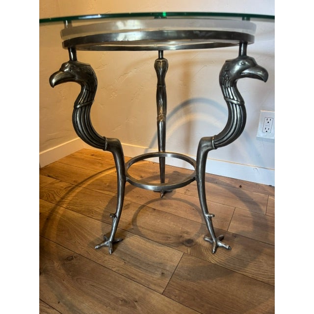 Silver 1980s Authentic Maitland-Smith Ltd. Three Eagle Pedestal Design Table Base With Glass Top For Sale - Image 8 of 13