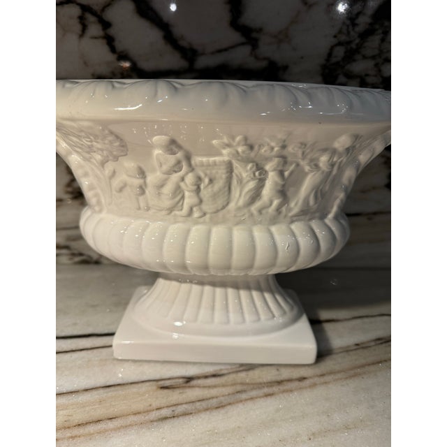 Exquisite vintage Palm Beach state find footed classical style cherub motifs white Portuguese porcelain handmade flower...