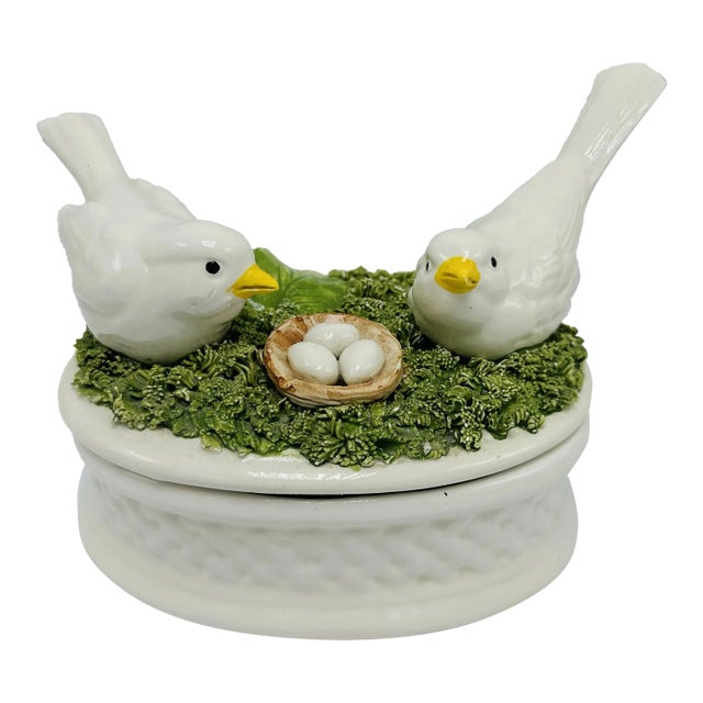 Vintage Italian Ceramic Bird Lidded Dish For Sale