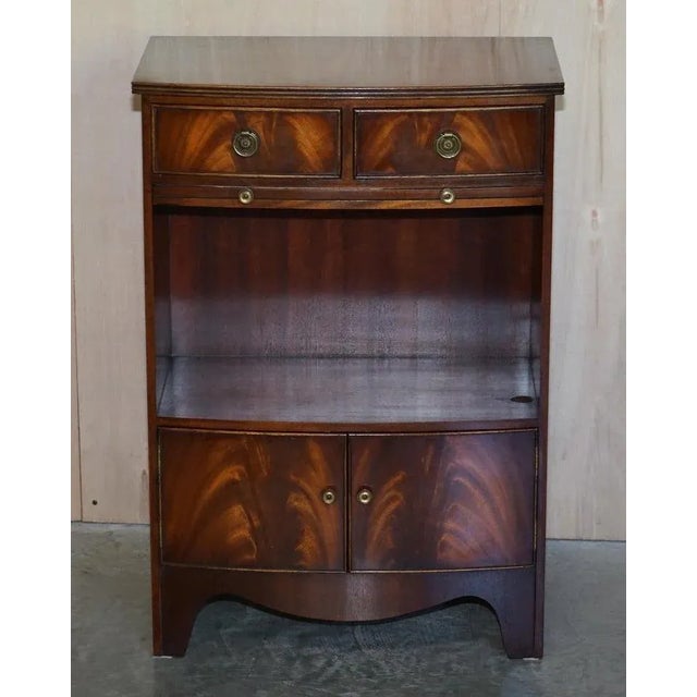 Wood Bow Fronted Side Bookcase Tables + Butlers Serving Trays from Shaws London, Set of 2 For Sale - Image 7 of 12