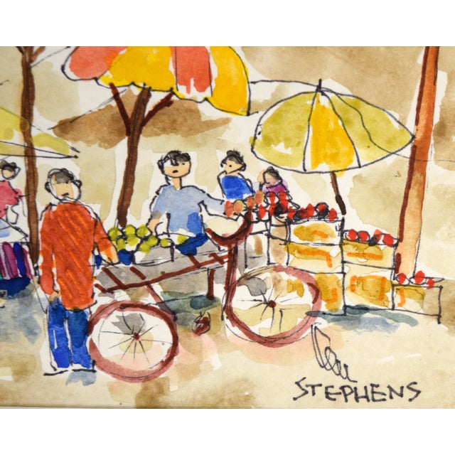 Green Farmer's Market - Original Watercolor on Paper by Ken L. Stephens For Sale - Image 8 of 8