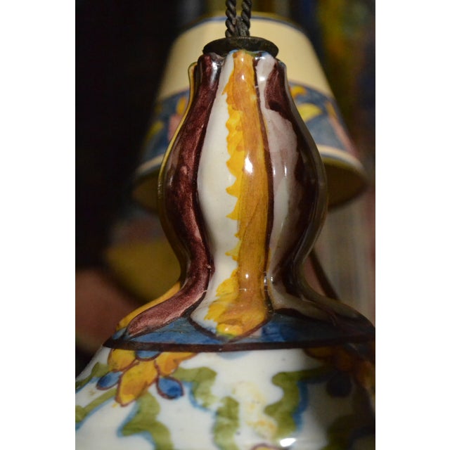 Vintage Portuguese Chandelier Fábrica Sant'Anna Ceramic Art 5 Light W/Chain For Sale - Image 10 of 15