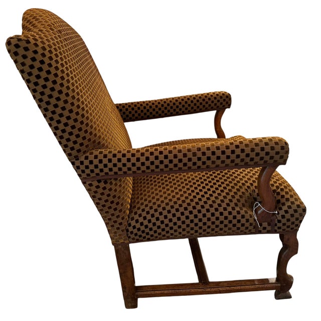 Antique 19th C Italian Walnut Cut Velvet Arm Chair For Sale - Image 4 of 5