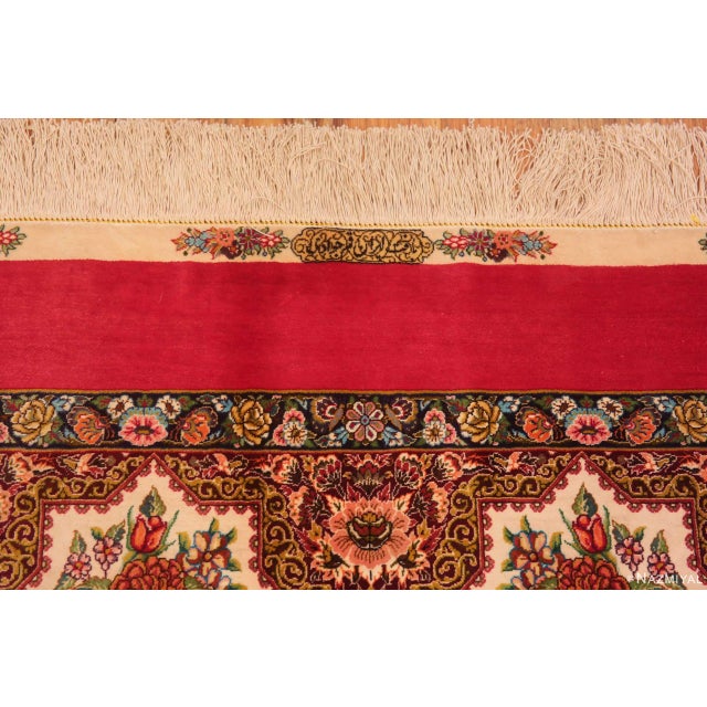 Nazmiyal Collection 1950s Floral Garden Vintage Silk Persian Qum Rug For Sale In New York - Image 6 of 7