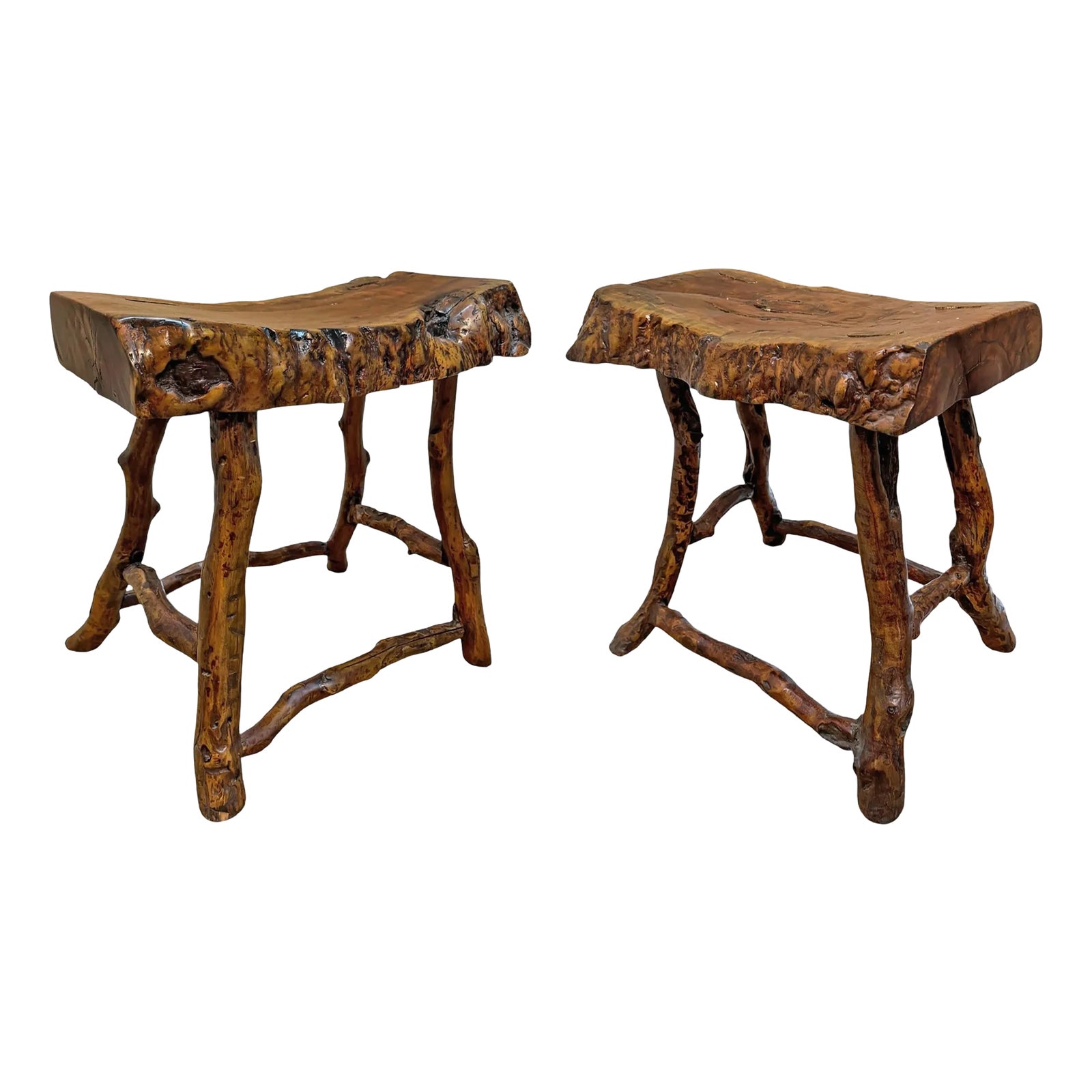 Pair of 19th Century Chinese Rootwood Stools | Chairish