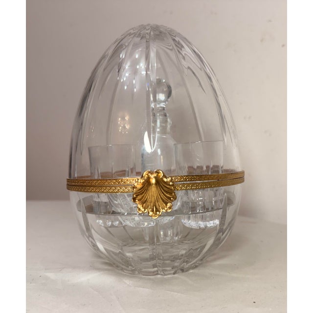 Vintage Handmade French Gilt Brass Cut Crystal Caviar Egg Caddy Jar Bar Set For Sale In New York - Image 6 of 13