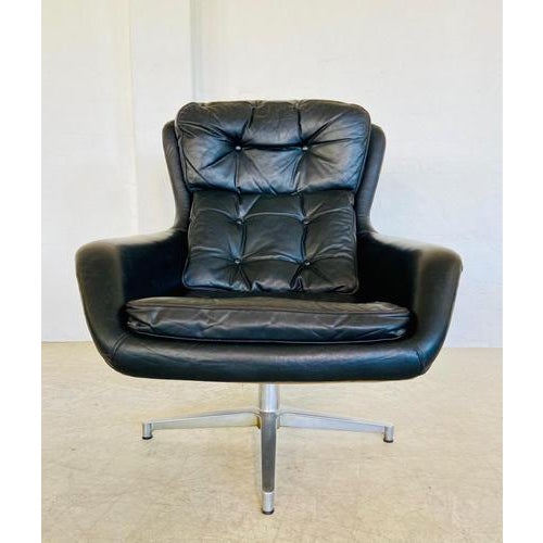 Mid-Century Danish Black Leather Swivel Chair by Bramin from Bramin For Sale - Image 6 of 18